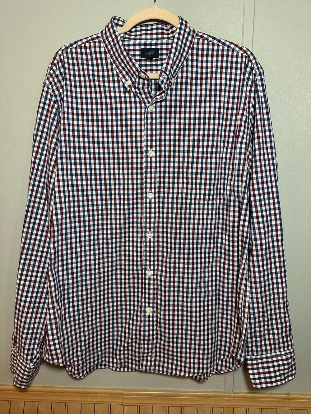 J. Crew Men's Red, Blue & White Gingham Button-Down Shirt Size XL